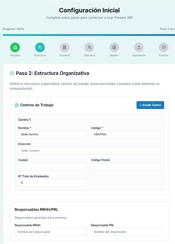 Onboarding — paso 2: estructura organizativa, centros, áreas y puestos